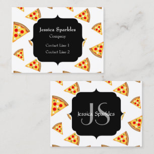 Cool and fun pizza slices pattern Monogram white Business Card