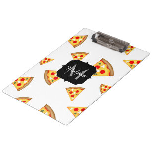 Cool and fun pizza slices pattern Monogram white Clipboard