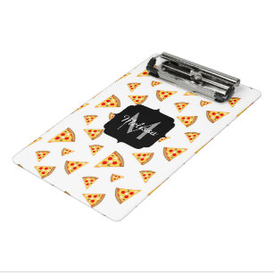 Cool and fun pizza slices pattern Monogram white Mini Clipboard