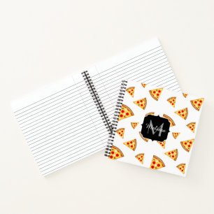 Cool and fun pizza slices pattern Monogram white Notebook
