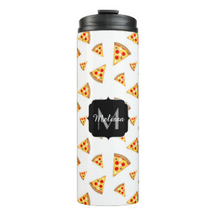 Cool and fun pizza slices pattern Monogram white Thermal Tumbler