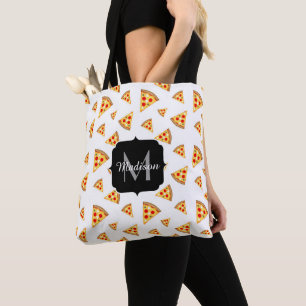 Cool and fun pizza slices pattern Monogram white Tote Bag