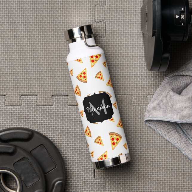 Cool and fun pizza slices pattern Monogram white Water Bottle (Gym)