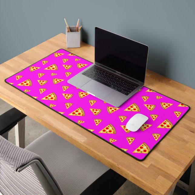 Cool and fun pizza slices pattern neon pink desk mat (Office 2)