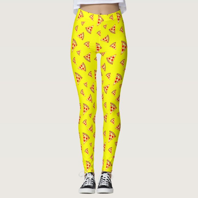 Cool and fun pizza slices pattern neon pink leggings (Front)