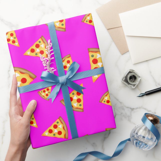 Cool and fun pizza slices pattern neon pink wrapping paper (Gifting)