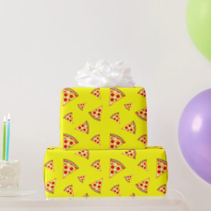 Cool and fun pizza slices pattern neon pink wrapping paper