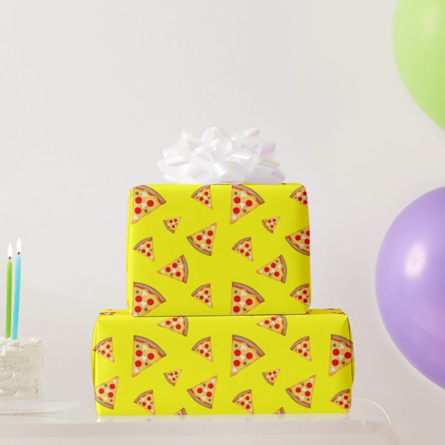 Cool and fun pizza slices pattern neon yellow wrapping paper (Party Gifts)