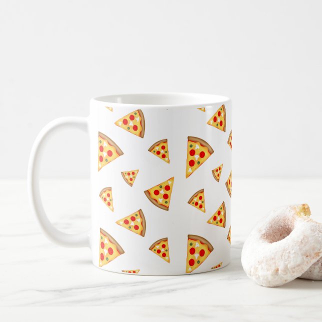Cool and fun pizza slices pattern on white coffee mug (With Donut)