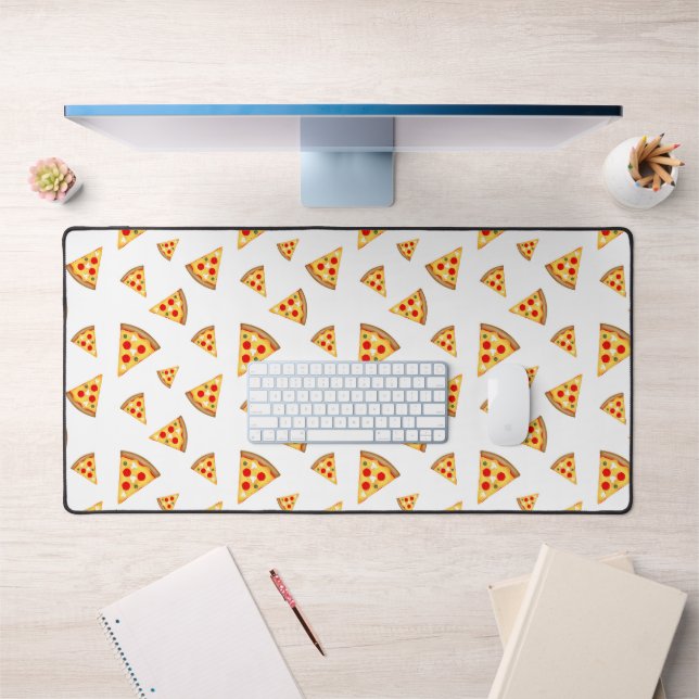 Cool and fun pizza slices pattern on white desk mat (Office 1)