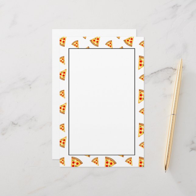 Cool and fun pizza slices pattern on white stationery (Front/Back In Situ)