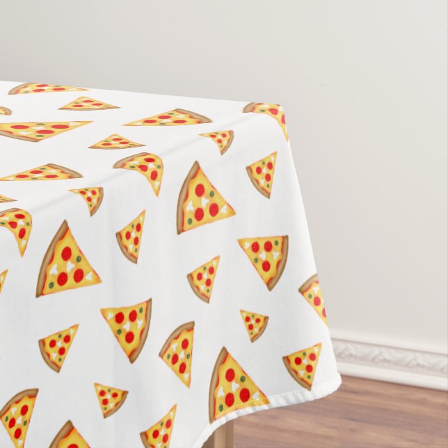 Cool and fun pizza slices pattern on white tablecloth (In Situ)