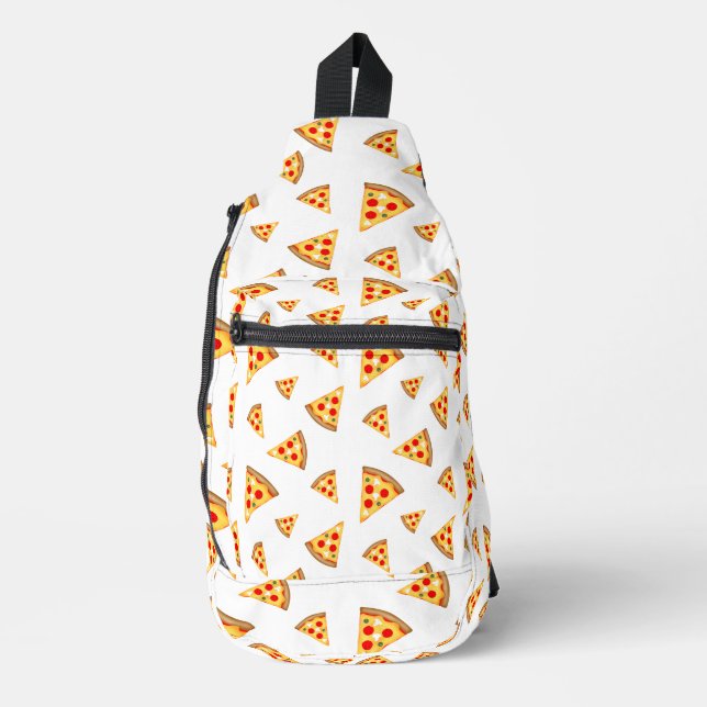 Cool and fun pizza slices pattern white sling bag (Front)