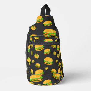 Cool and fun yummy burger pattern dark grey sling bag