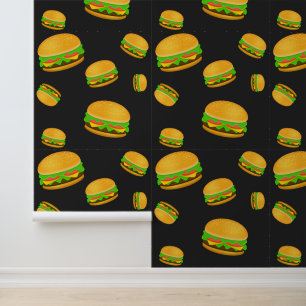 Cool and fun yummy burger pattern dark grey wallpaper