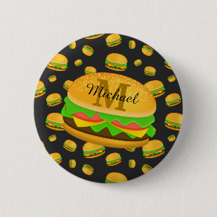 Cool and fun yummy burger pattern Monogram 2 Inch Round Button