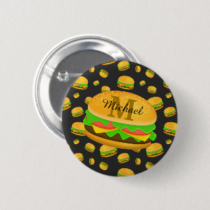 Cool and fun yummy burger pattern Monogram 2 Inch Round Button