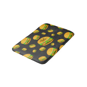 Cool and fun yummy burger pattern Monogram Bath Mat