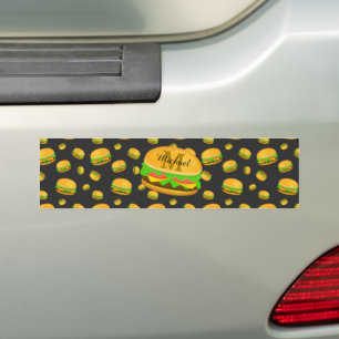 Cool and fun yummy burger pattern Monogram Bumper Sticker