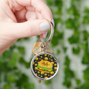 Cool and fun yummy burger pattern Monogram Keychain