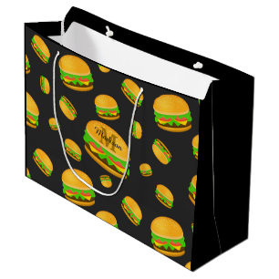 Cool and fun yummy burger pattern Monogram Large Gift Bag