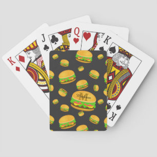 Cool and fun yummy burger pattern Monogram Playing Cards