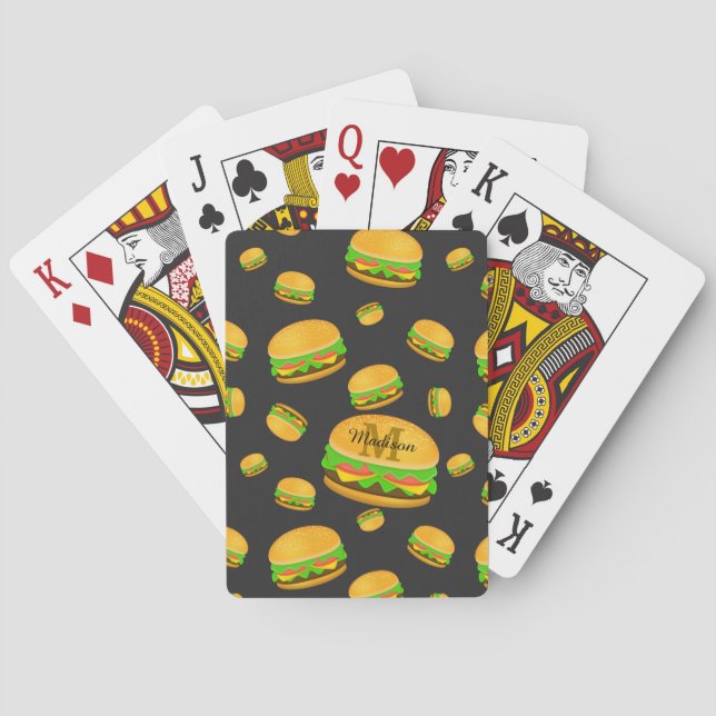 Cool and fun yummy burger pattern Monogram Playing Cards (Back)