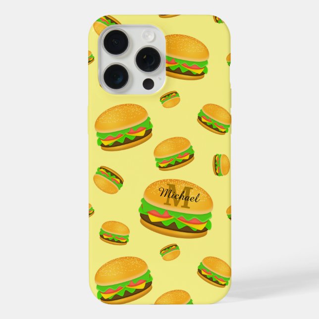 Cool and fun yummy burger pattern Monogram yellow  iPhone Case (Back)