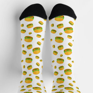 Cool and fun yummy burger pattern on white socks