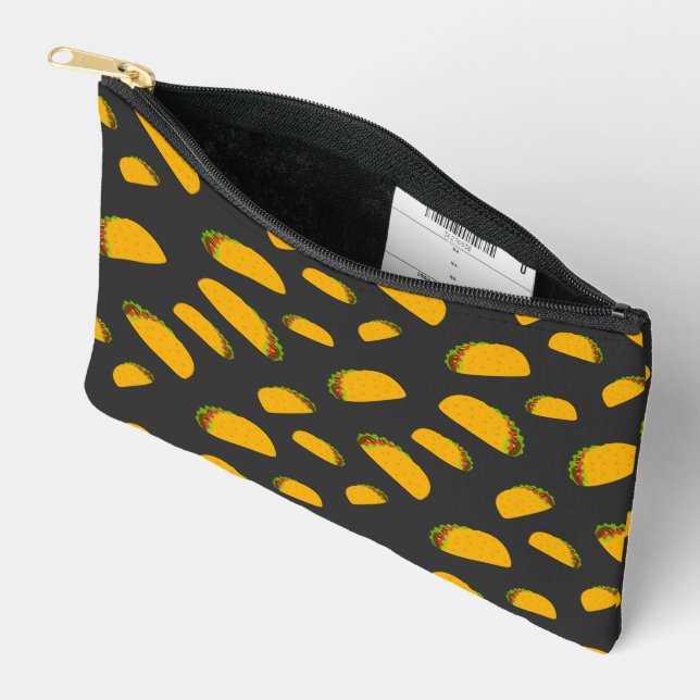 Cool and fun yummy taco pattern dark grey accessory pouch (Open)