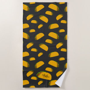 Cool and fun yummy taco pattern Monogram Beach Towel