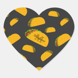 Cool and fun yummy taco pattern Monogram Heart Sticker