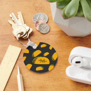 Cool and fun yummy taco pattern Monogram Keychain