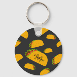 Cool and fun yummy taco pattern Monogram Keychain