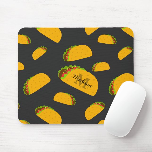 Cool and fun yummy taco pattern Monogram Mouse Pad (With Mouse)