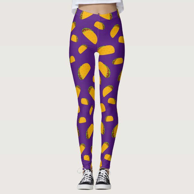 Cool and fun yummy taco pattern purple leggings (Front)