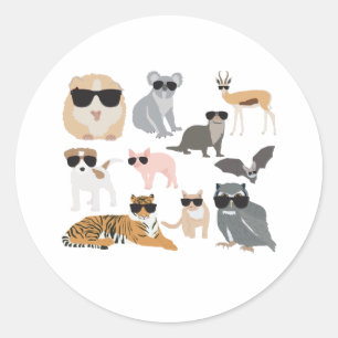 Cool and Funny Animals Wearing Sunglasses Classic Round Sticker