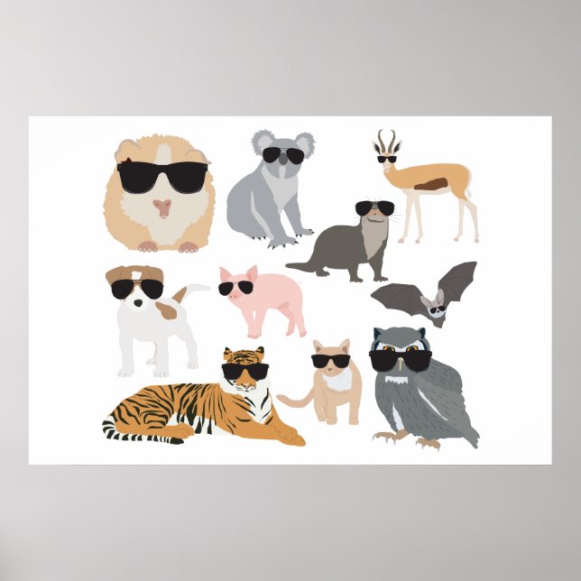 Cool and Funny Animals Wearing Sunglasses Poster (Front)