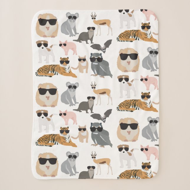 Cool and Funny Animals Wearing Sunglasses Sherpa Blanket (Front)
