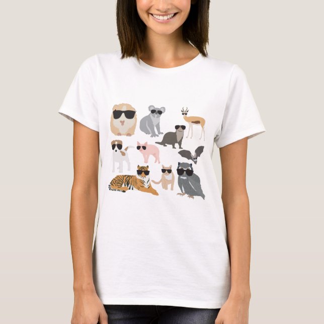 Cool and Funny Animals Wearing Sunglasses T-Shirt (Front)