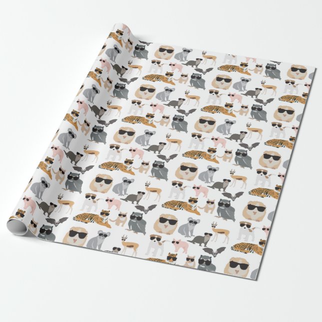 Cool and Funny Animals Wearing Sunglasses Wrapping Paper (Unrolled)