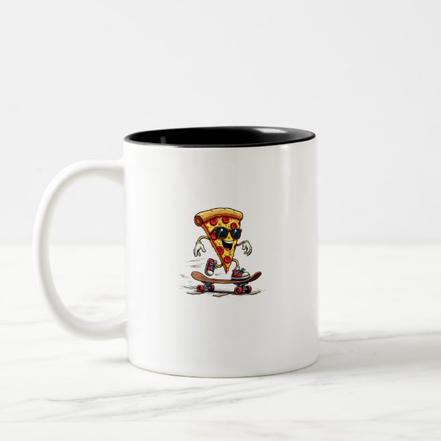 Cool and Funny National Pizza Day: Laugh, Enjoy Two-Tone Coffee Mug (Left)