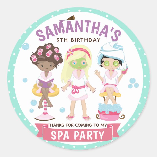 Cool and Girly Spa Party Classic Round Sticker (Front)