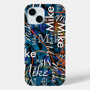 Cool and Modern Abstract Pattern with His Name iPhone 15 Case