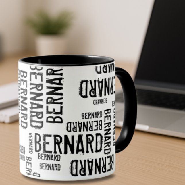 Cool and Modern Typography Name Pattern Black Mug (Creator Uploaded)