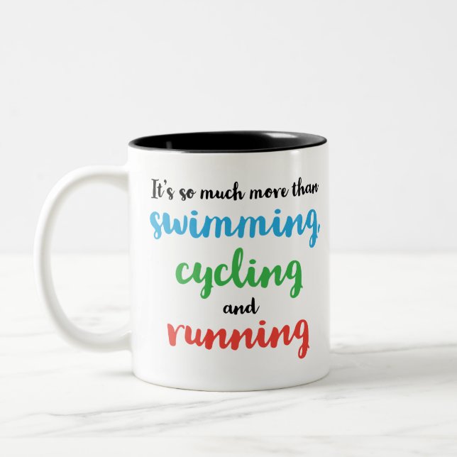 Cool and original Triathlon design for triathletes Two-Tone Coffee Mug (Left)