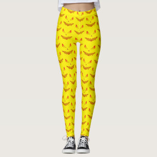 Cool and scary Jack OLantern face Halloween yellow Leggings