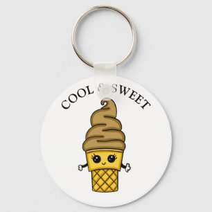 Cool and Sweet Chocolate Ice Cream Cone Food Pun Keychain