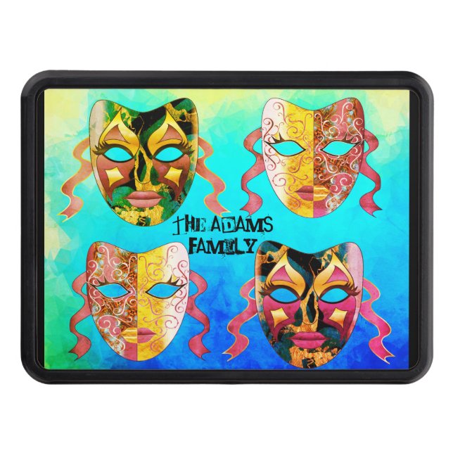 Cool and Trendy Pop Art Venetian Masque Colourful Trailer Hitch Cover (Front)
