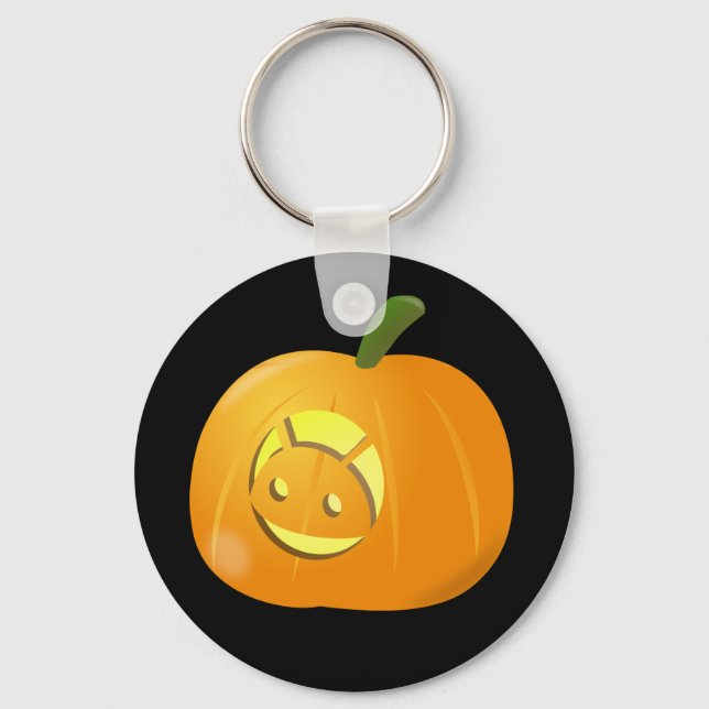 Cool Android Pumpkin Halloween Button Keychain (Front)